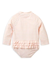 Baby Girl's Gingham Rashguard Swimsuit & Sun Hat Set