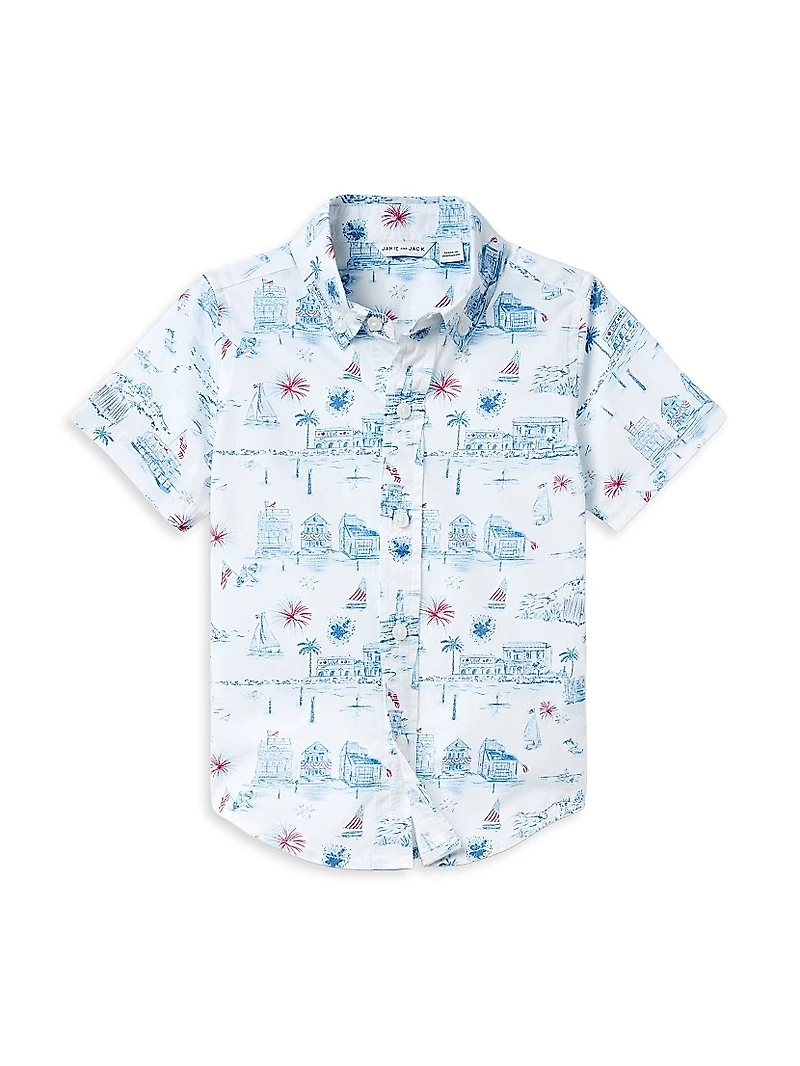 Little Boy's & Toile Americana Short-Sleeve Shirt Swim Shorts Set