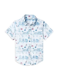 Little Boy's & Toile Americana Short-Sleeve Shirt Swim Shorts Set