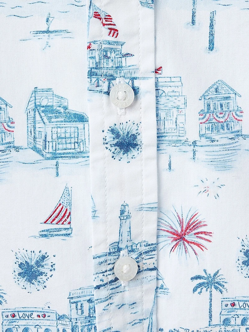 Little Boy's & Toile Americana Short-Sleeve Shirt Swim Shorts Set