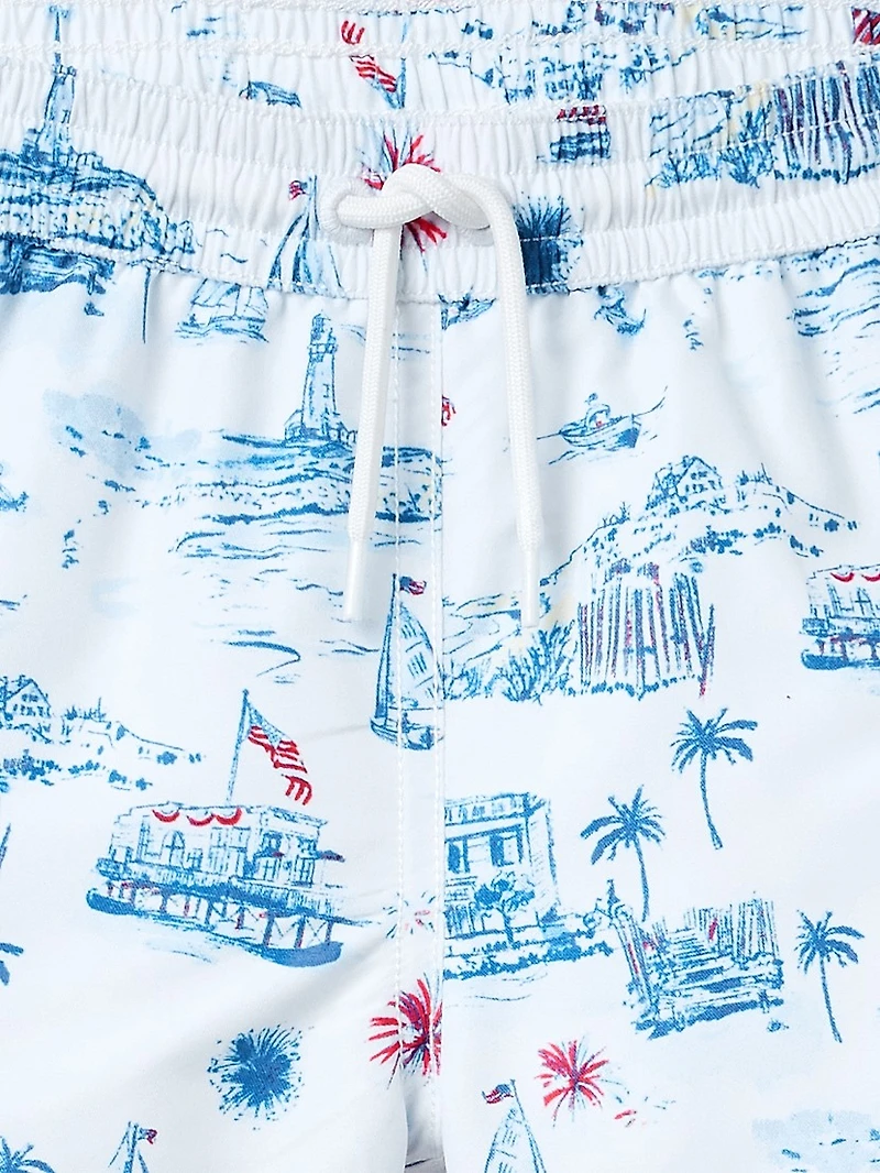 Little Boy's & Toile Americana Short-Sleeve Shirt Swim Shorts Set
