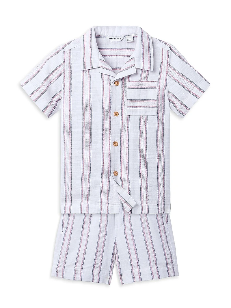 Little Boy's & Jacquard Striped Shirt Shorts Set