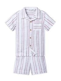 Little Boy's & Jacquard Striped Shirt Shorts Set