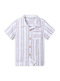 Little Boy's & Jacquard Striped Shirt Shorts Set