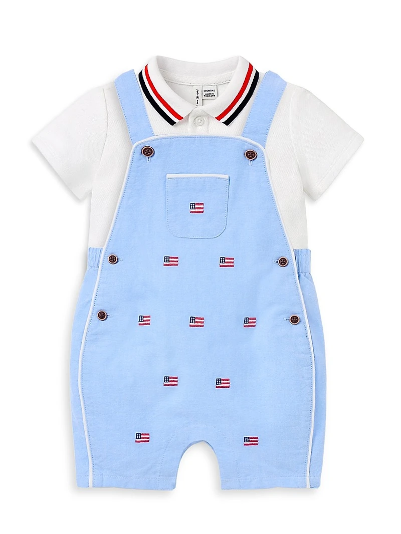 Baby Boy's Embroidered Flag Overall Set
