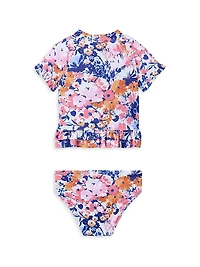 Little Girl's & Ruffle Rashguard, Swimsuit, Hat Set