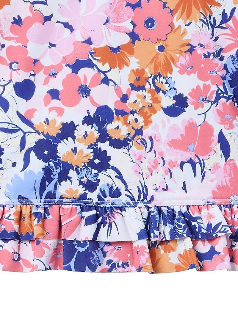 Little Girl's & Ruffle Rashguard, Swimsuit, Hat Set