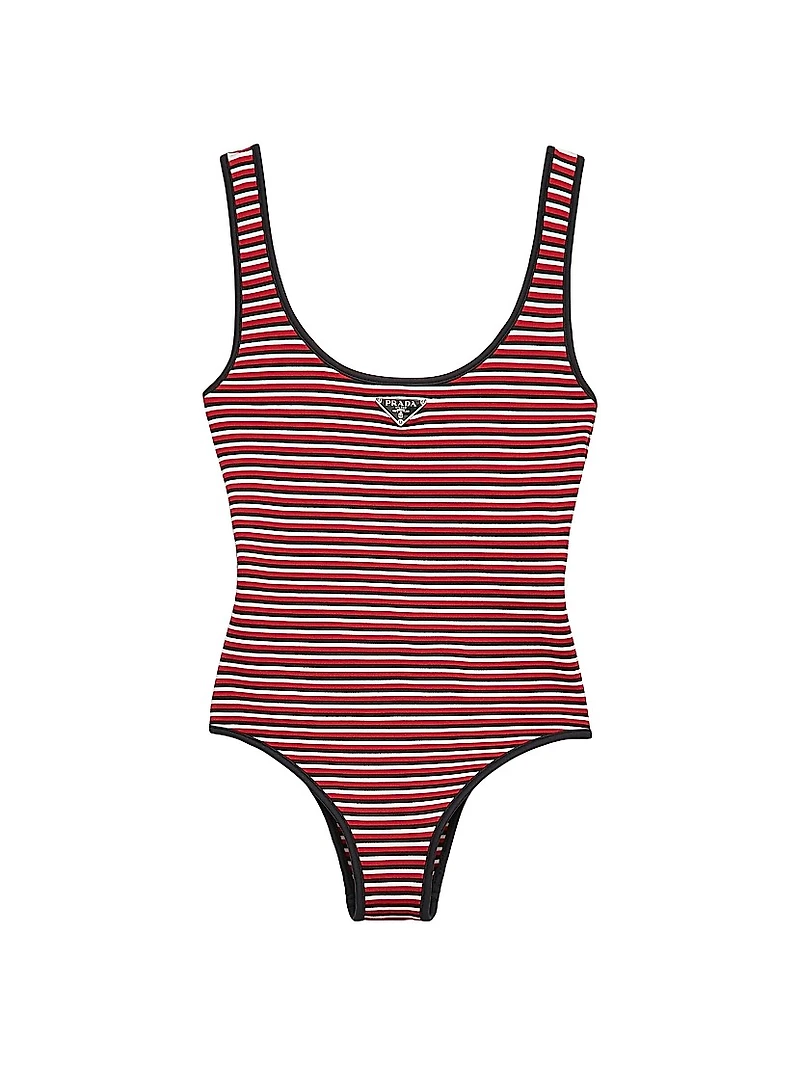 Striped Interlock Jersey One-Piece Swimsuit