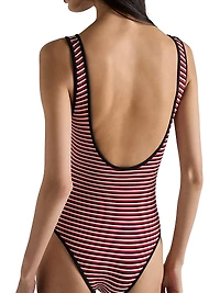 Striped Interlock Jersey One-Piece Swimsuit