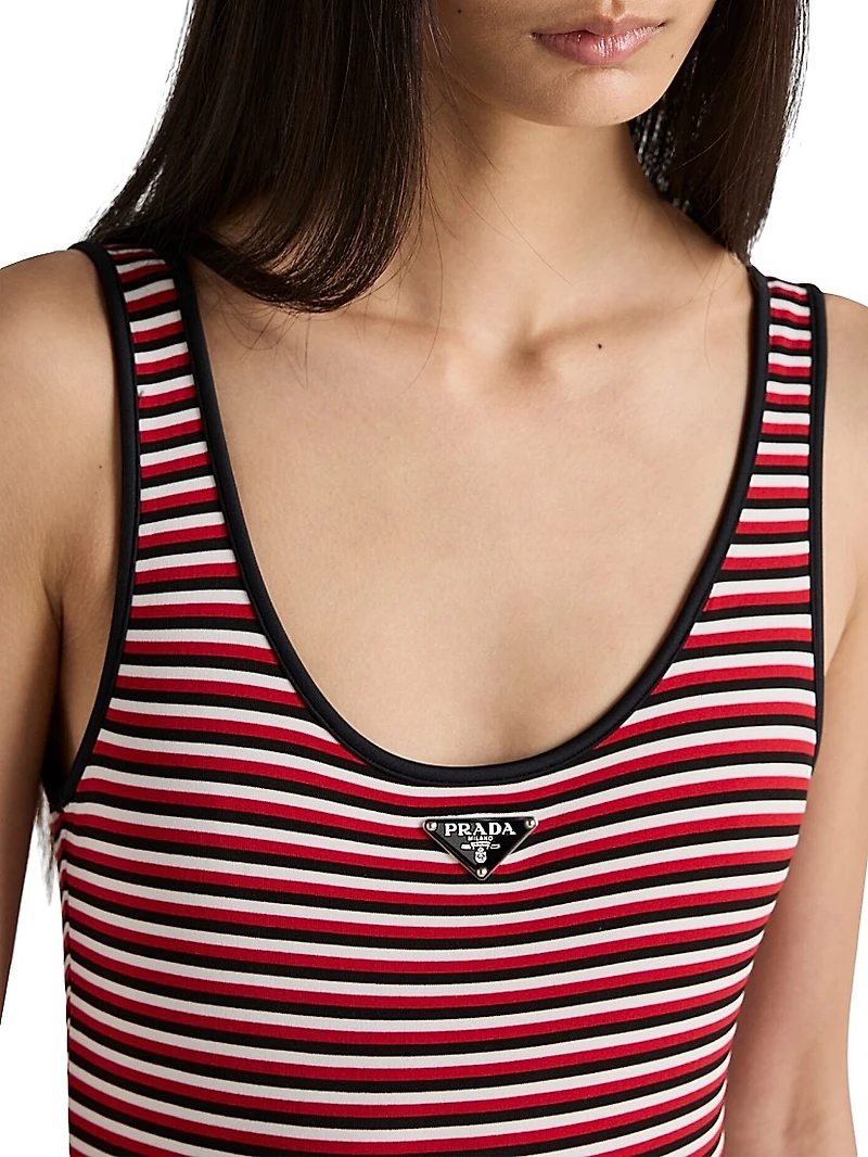 Striped Interlock Jersey One-Piece Swimsuit