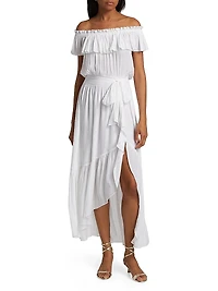 Gloria Off-The-Shoulder Tie-Waist Midi-Dress