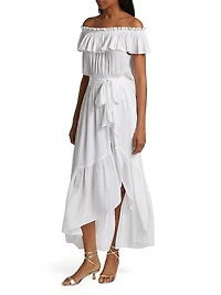 Gloria Off-The-Shoulder Tie-Waist Midi-Dress
