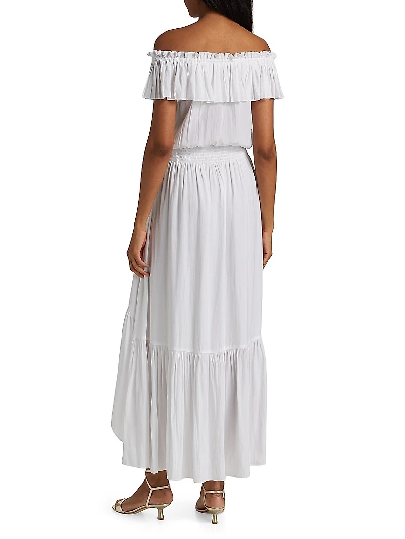 Gloria Off-The-Shoulder Tie-Waist Midi-Dress