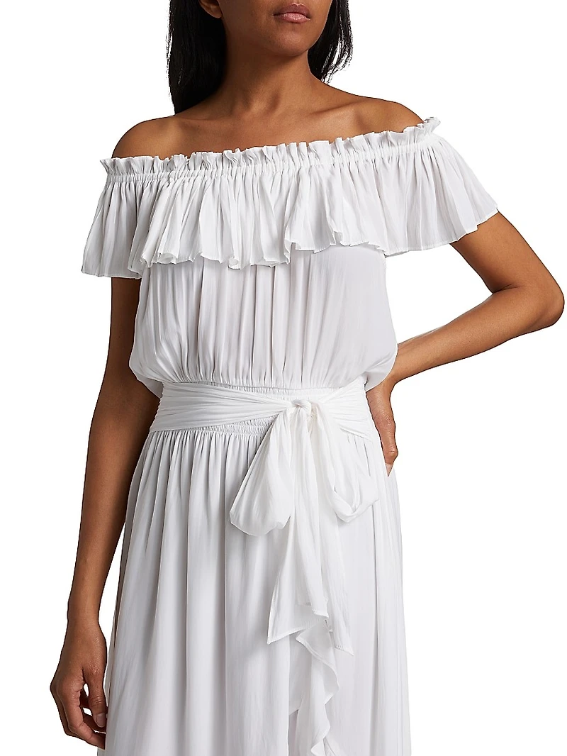 Gloria Off-The-Shoulder Tie-Waist Midi-Dress