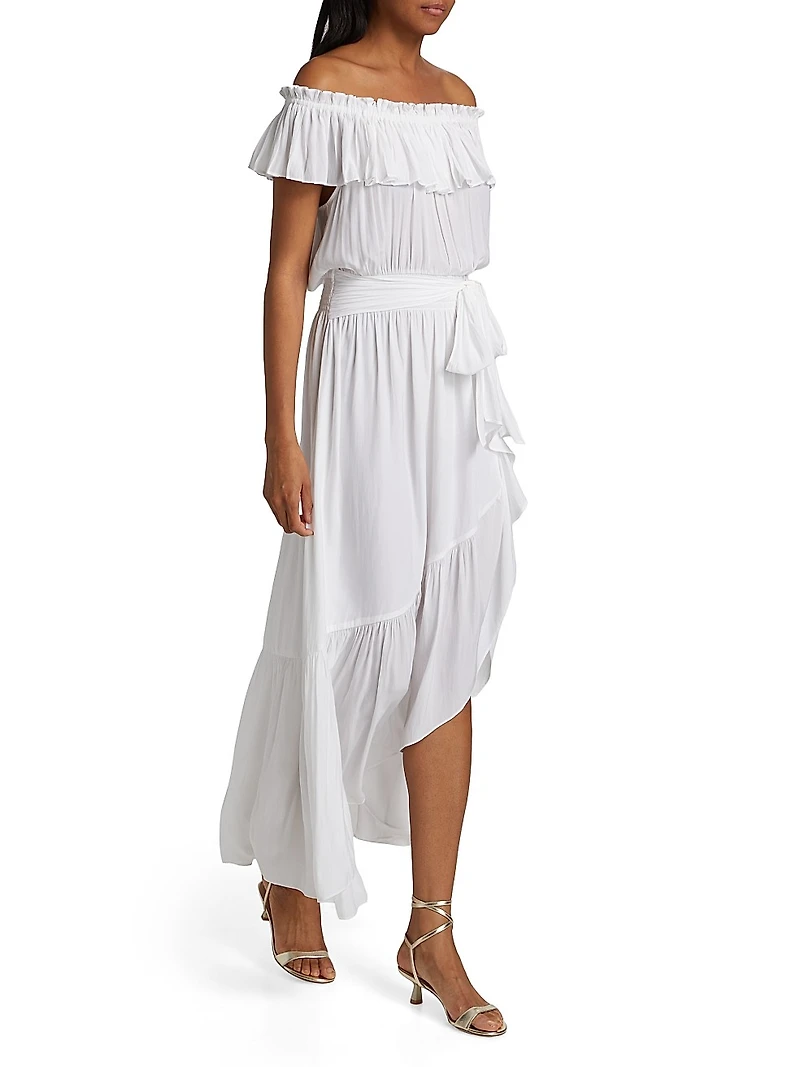 Gloria Off-The-Shoulder Tie-Waist Midi-Dress