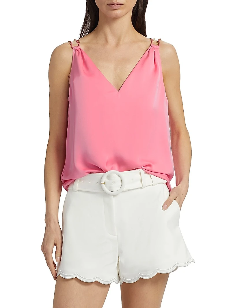 Sara Bead-Embellished V-Neck Top