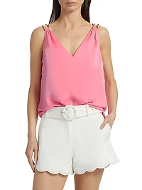 Sara Bead-Embellished V-Neck Top