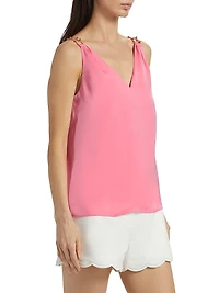 Sara Bead-Embellished V-Neck Top