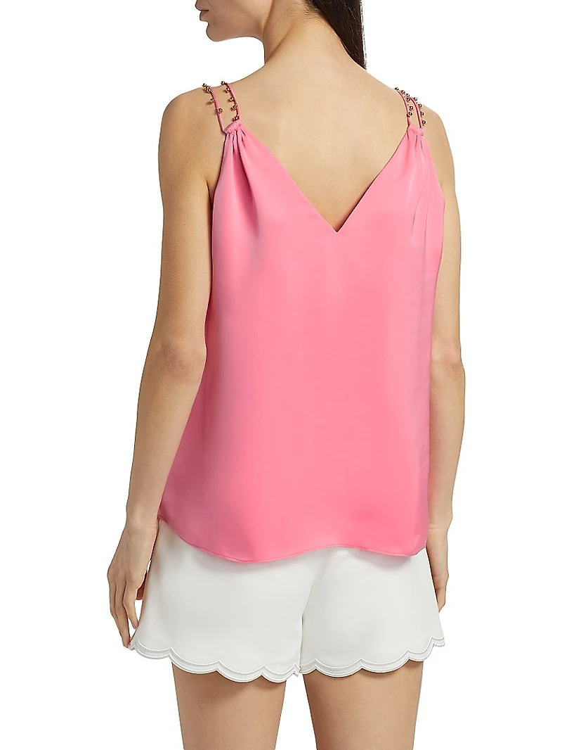 Sara Bead-Embellished V-Neck Top
