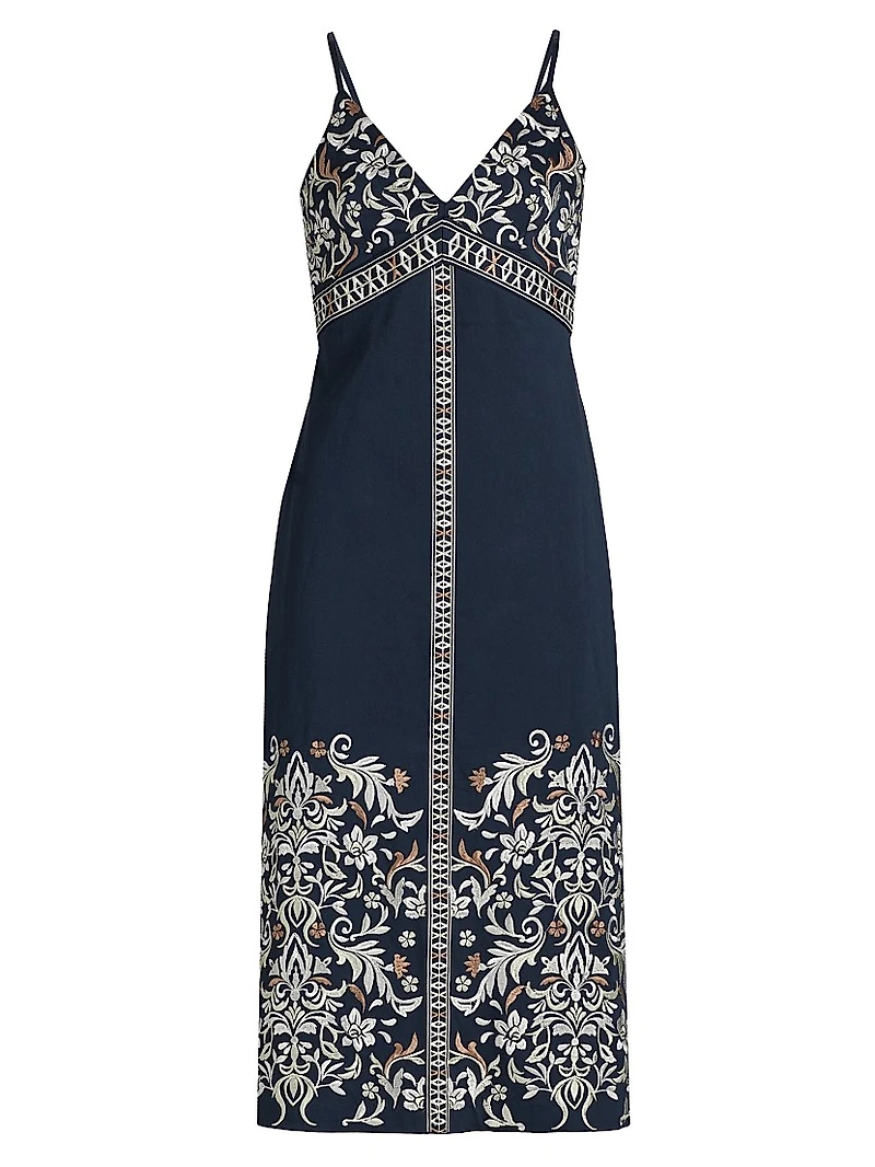 Constanza Embroidered Stretch-Cotton Midi-Dress