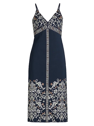 Constanza Embroidered Stretch-Cotton Midi-Dress