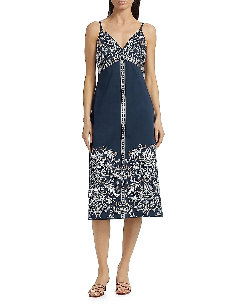 Constanza Embroidered Stretch-Cotton Midi-Dress