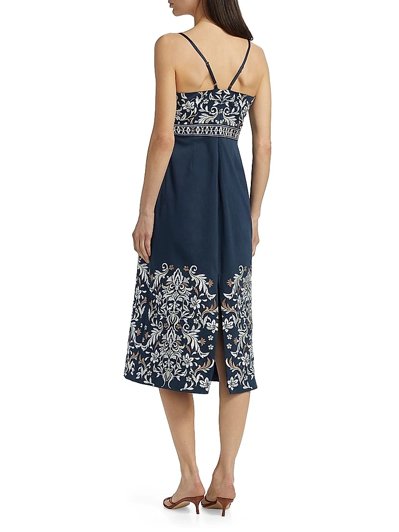 Constanza Embroidered Stretch-Cotton Midi-Dress
