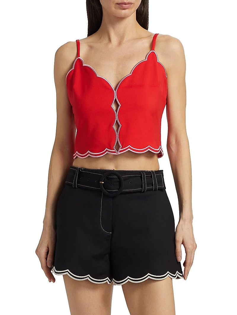 Tilda Cotton-Blend Scalloped Crop Top