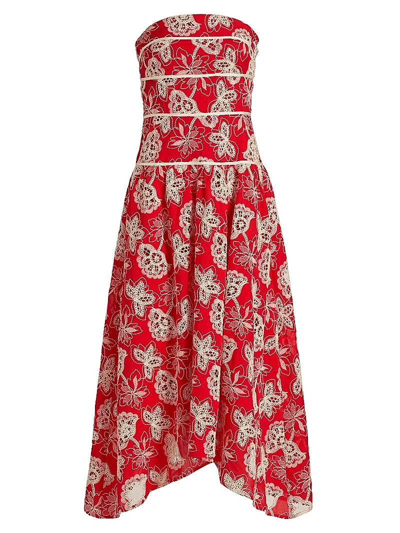 Blanca Flower Strapless Midi-Dress