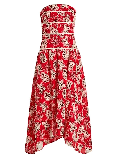 Blanca Flower Strapless Midi-Dress