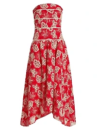 Blanca Flower Strapless Midi-Dress