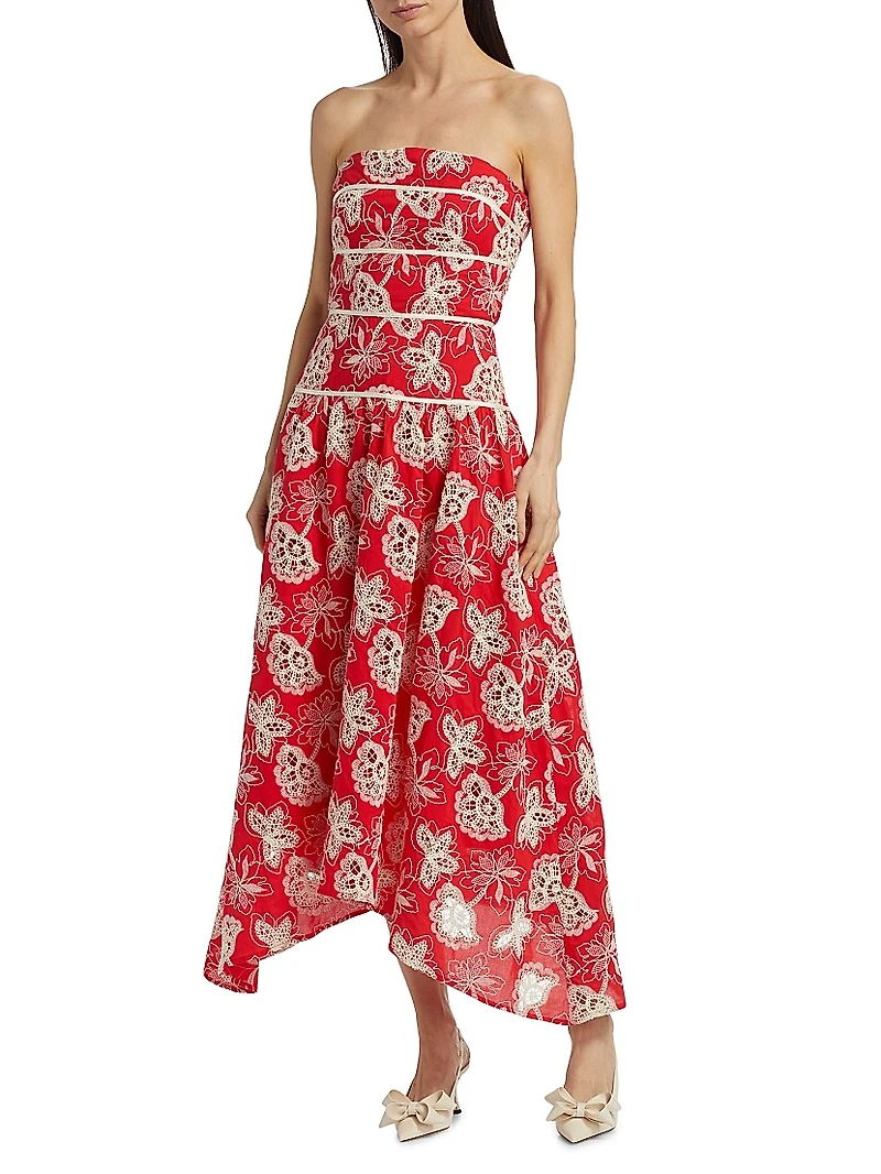 Blanca Flower Strapless Midi-Dress