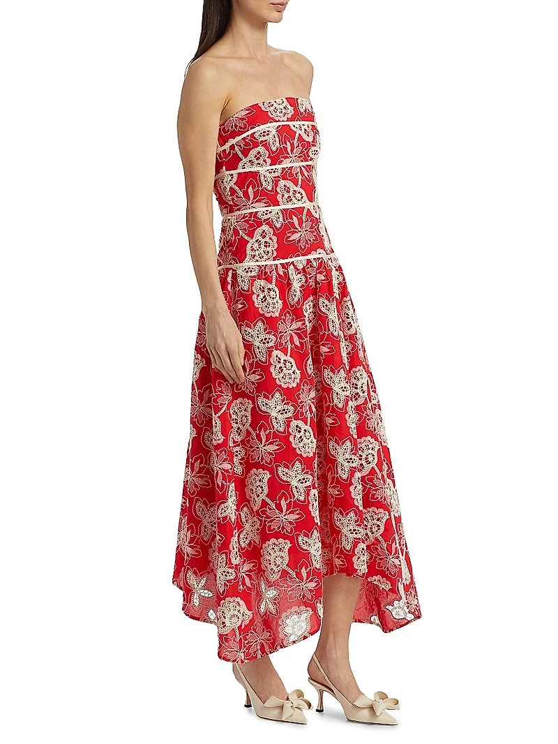 Blanca Flower Strapless Midi-Dress