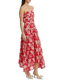 Blanca Flower Strapless Midi-Dress