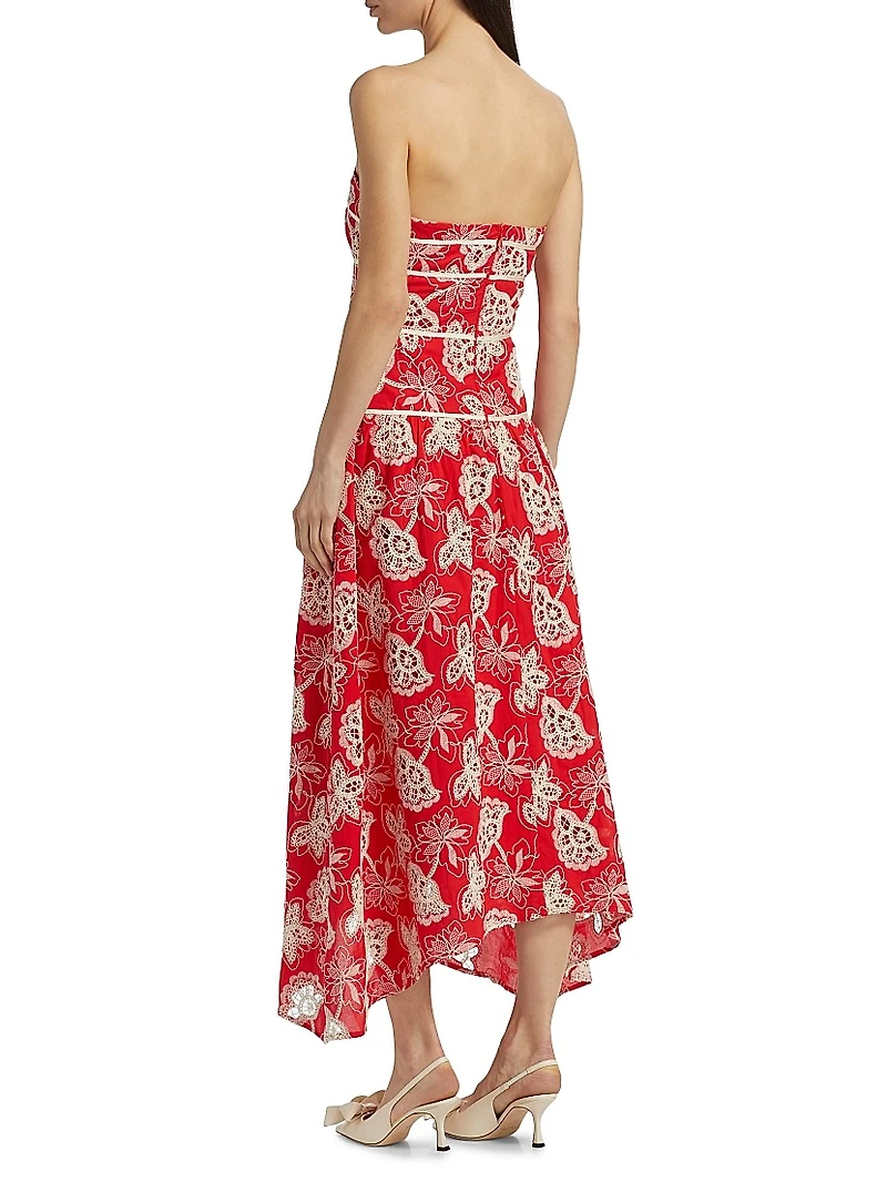 Blanca Flower Strapless Midi-Dress