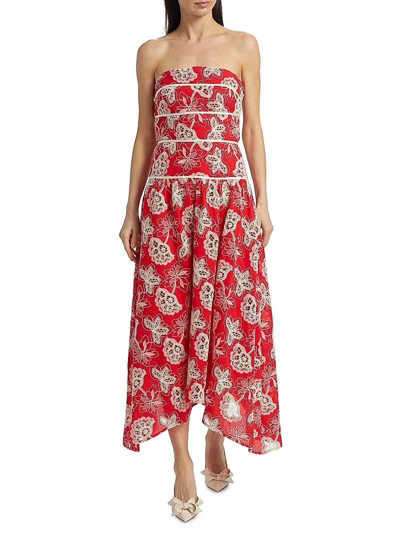 Blanca Flower Strapless Midi-Dress