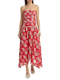 Blanca Flower Strapless Midi-Dress