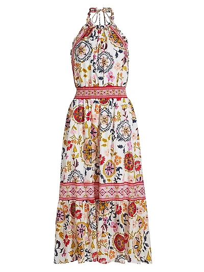 Delia Floral Cotton-Blend Halterneck Midi-Dress