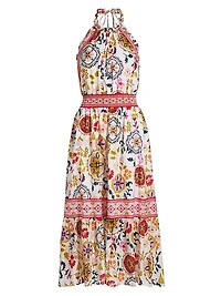 Delia Floral Cotton-Blend Halterneck Midi-Dress