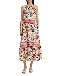 Delia Floral Cotton-Blend Halterneck Midi-Dress