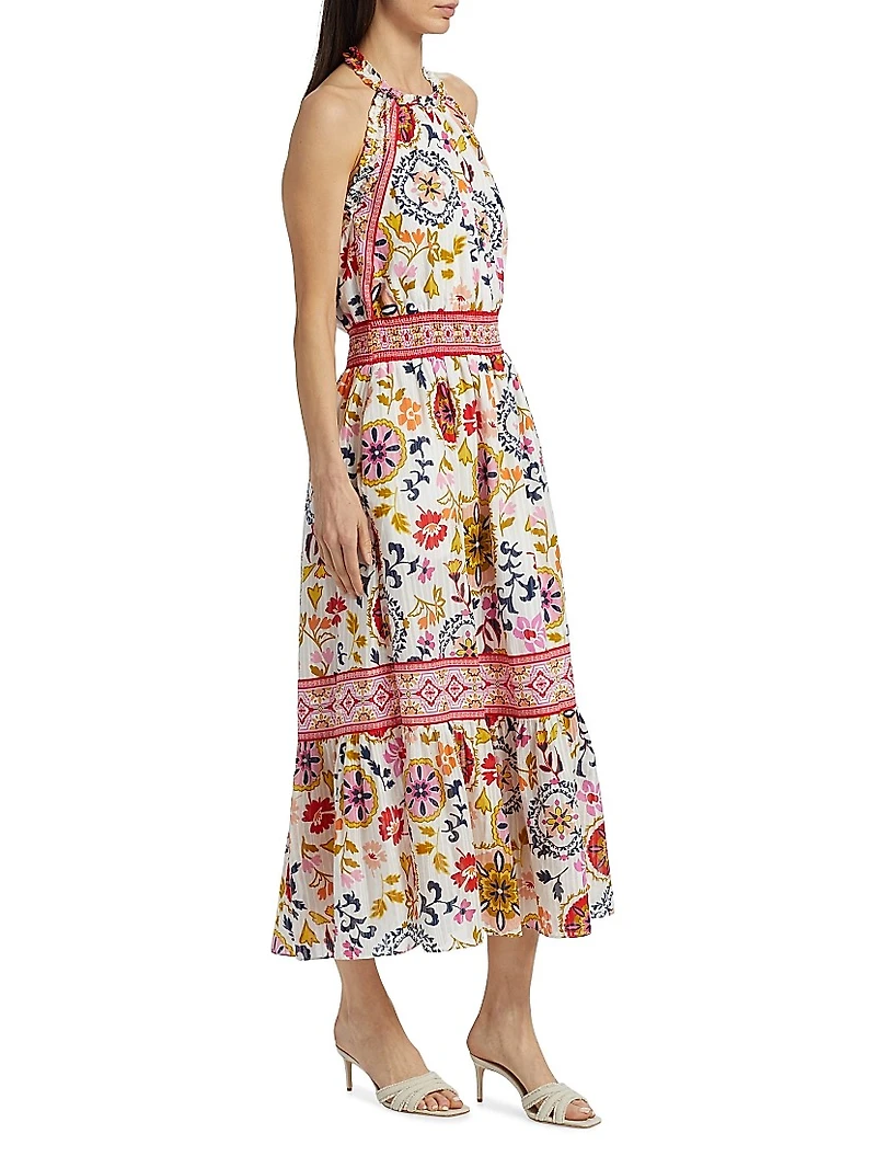 Delia Floral Cotton-Blend Halterneck Midi-Dress