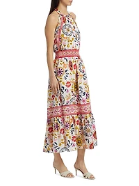 Delia Floral Cotton-Blend Halterneck Midi-Dress