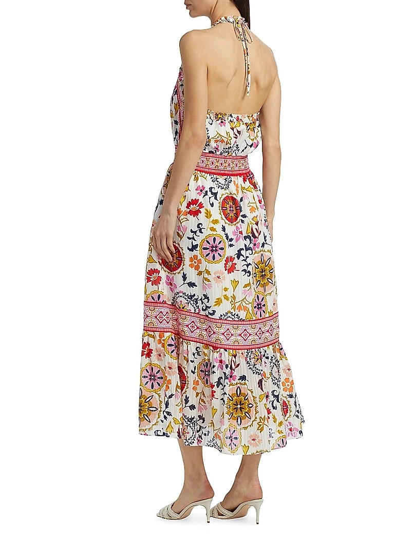 Delia Floral Cotton-Blend Halterneck Midi-Dress