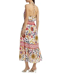 Delia Floral Cotton-Blend Halterneck Midi-Dress