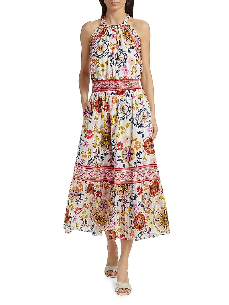 Delia Floral Cotton-Blend Halterneck Midi-Dress