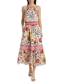 Delia Floral Cotton-Blend Halterneck Midi-Dress