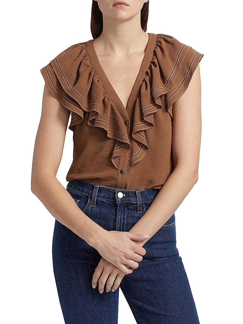 Stitch Cap-Sleeve Lettie Ruffled Blouse