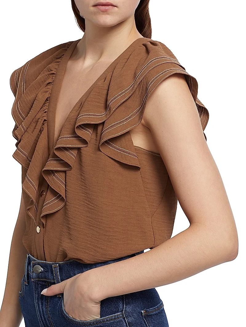 Stitch Cap-Sleeve Lettie Ruffled Blouse