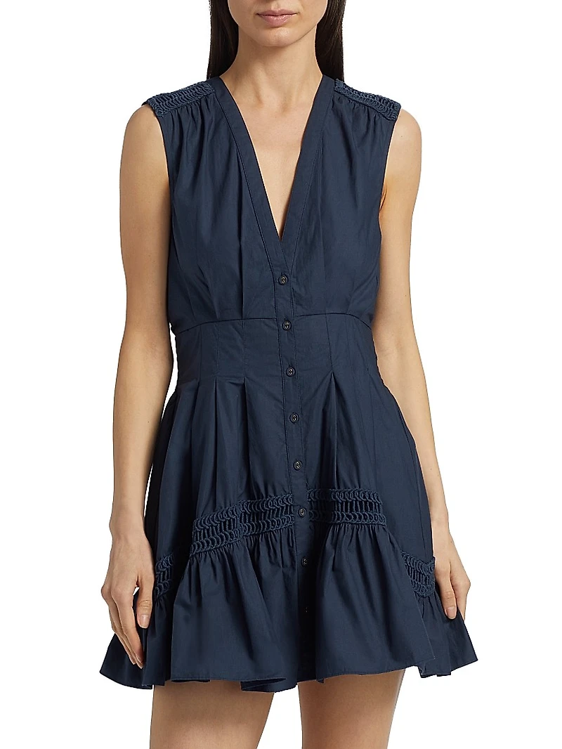 Eloisa Embroidered Cotton Button-Front Minidress