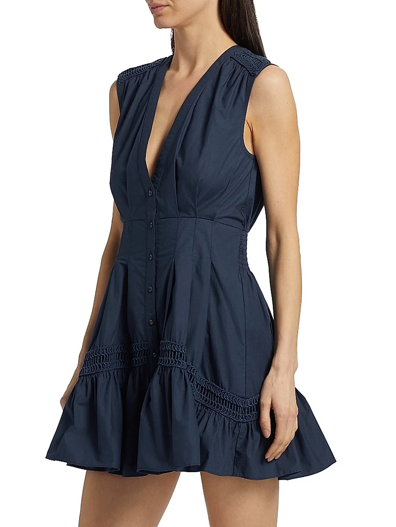 Eloisa Embroidered Cotton Button-Front Minidress